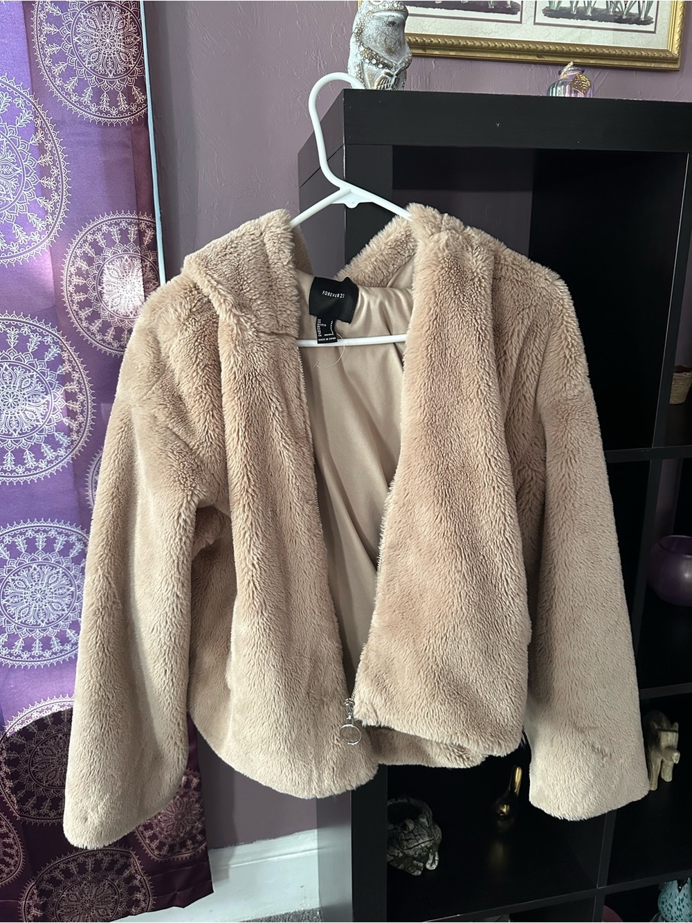 Forever 21 Tan Plush Teddy Jacket with Hood